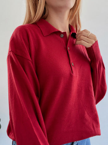 Vintage roter Wollpullover mit Knöpfen L