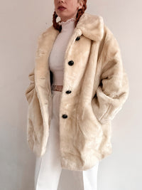 Vintage cremefarbener Kunstpelzmantel M/L