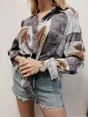 Chemise vintage 80’s 90’s violette à motifs L