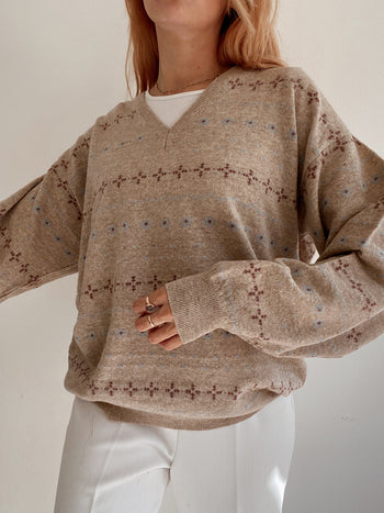 Pull vintage en laine beige M/L