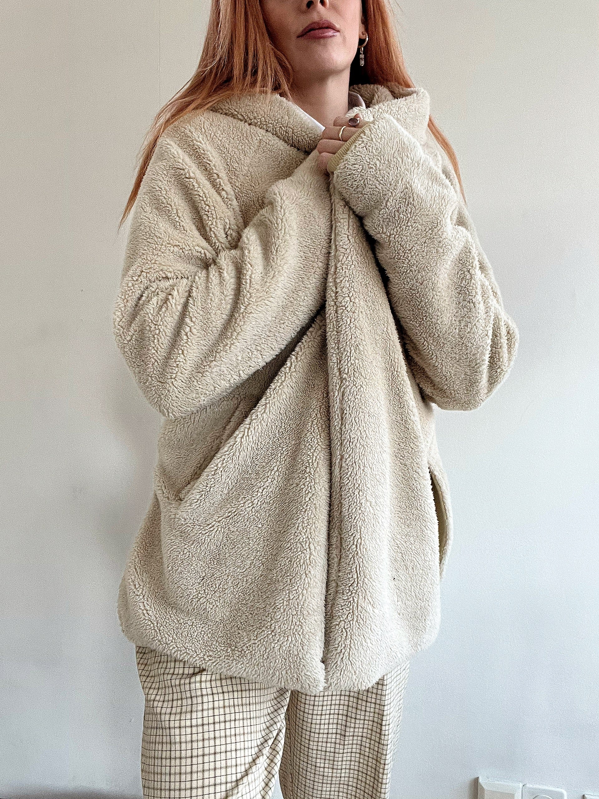 Cremefarbene Teddybär-/Fleecejacke XL
