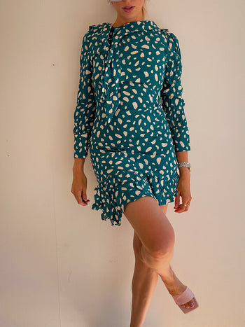 Robe vintage verte émeraude à fleurs XS/S