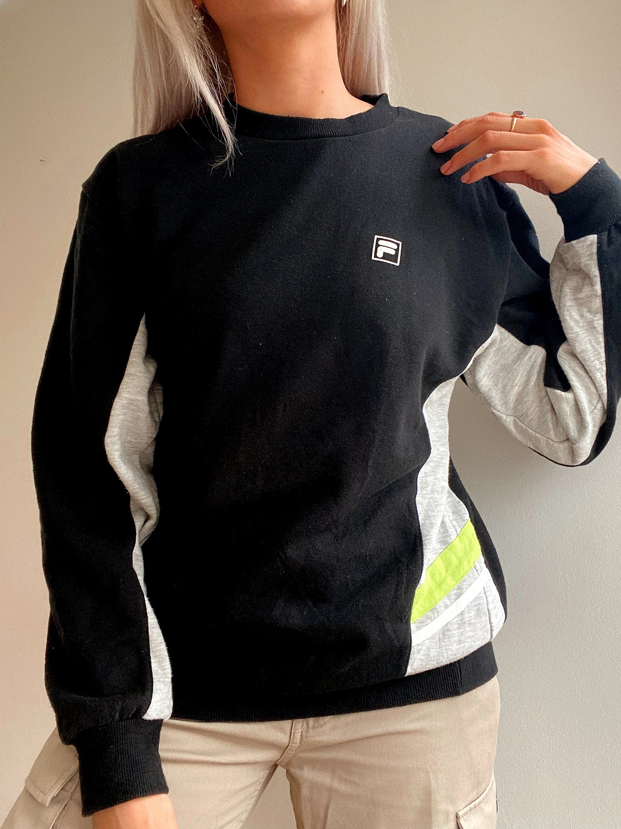 Pull vintage noir/gris/jaune Fila L