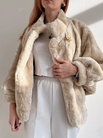 Veste vintage blanc cassé en fausse fourrure oversized S