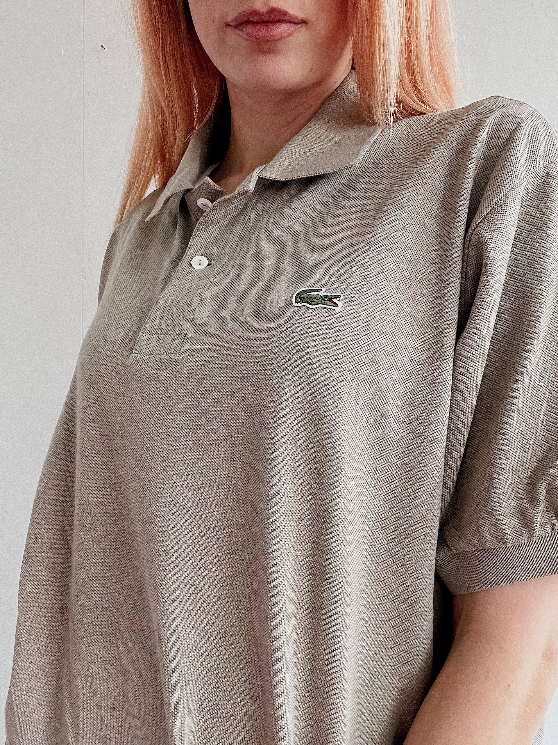 Lacoste L white striped mauve polo shirt