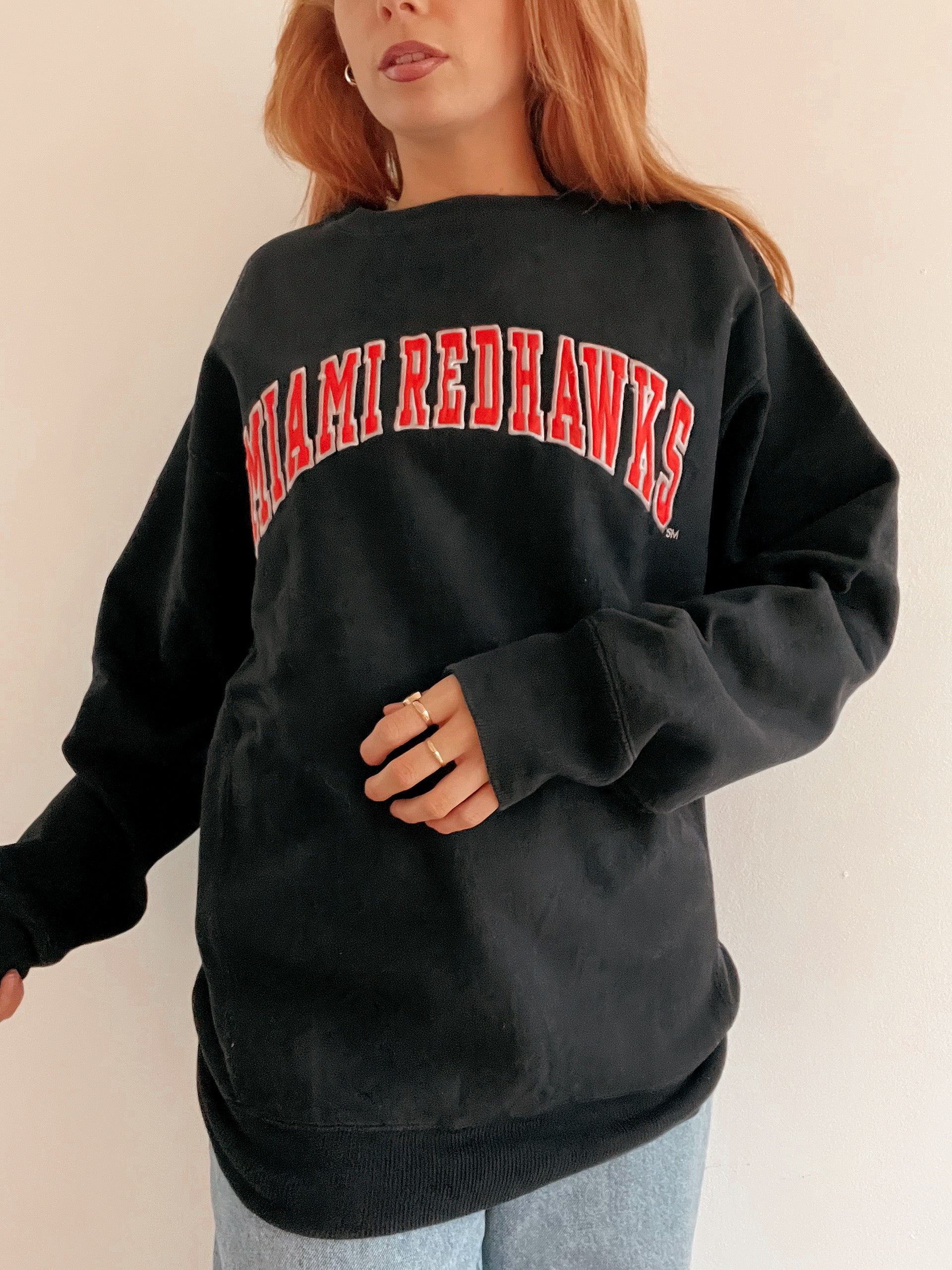 Pull vintage américain noir et rouge L