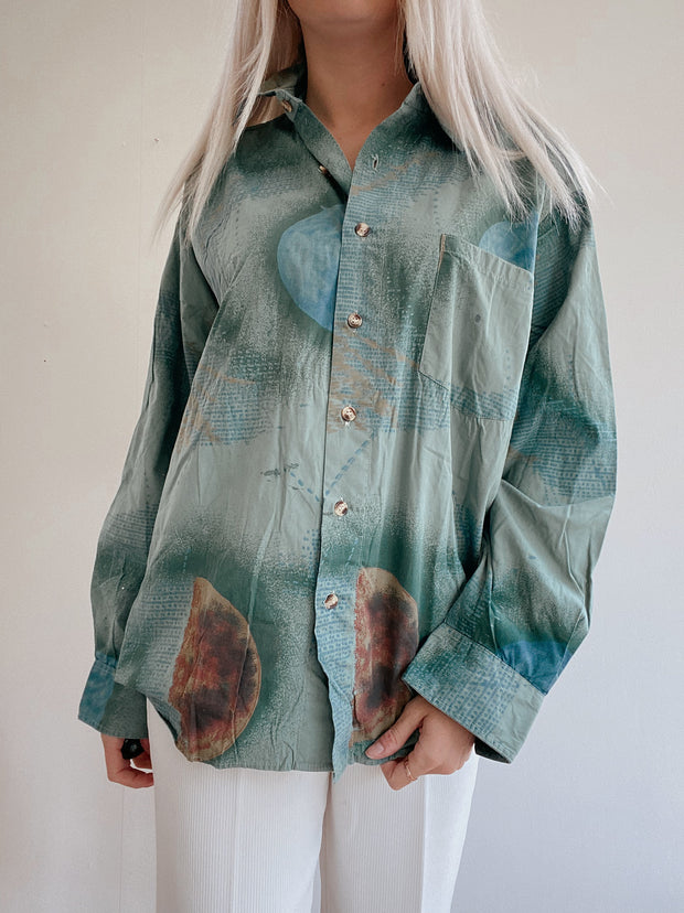Chemise Vintage 80/90s à motifs turquoises/verts