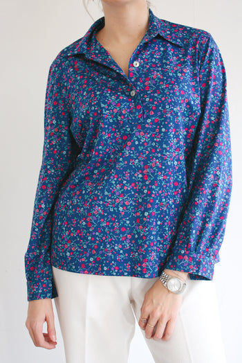 Chemise Vintage 80/90s bleue à fleurs S