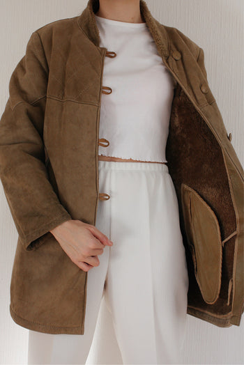 Manteau taupe mouton retourné oversized M/L