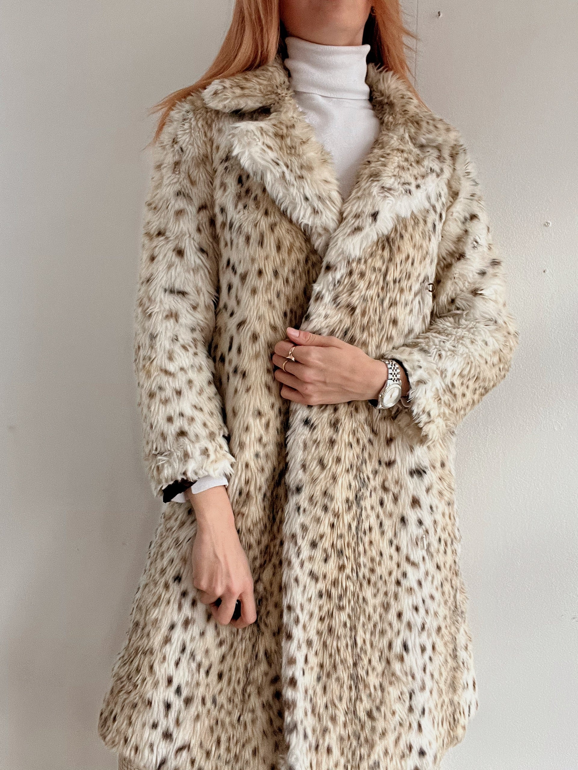 Manteau en fausse fourrure blanc cassé lynx S/M