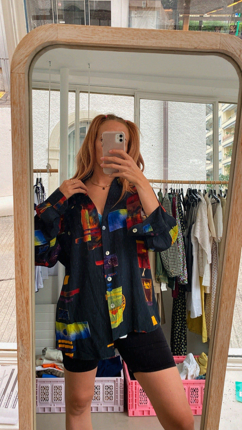 Chemise Vintage 80/90s noire à motifs L