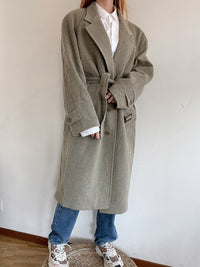 Vintage Wollmantel Taupe/Grün L