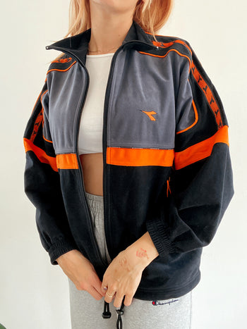 Jacket vintage noire et orange velours Diadora