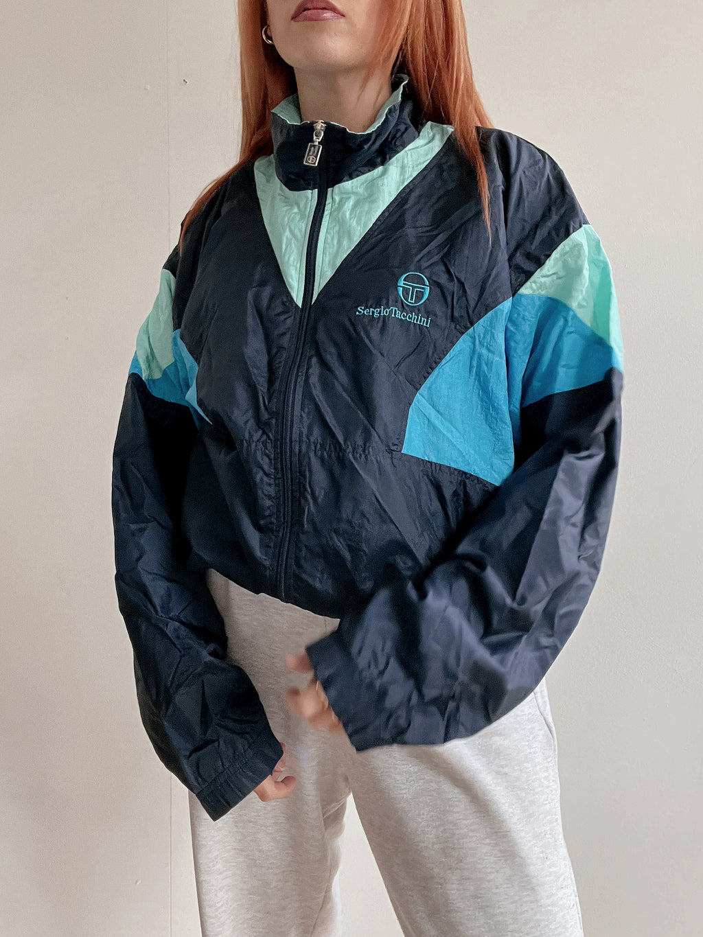 Veste de jogging vintage Sergio Tacchini bleue foncée XXL