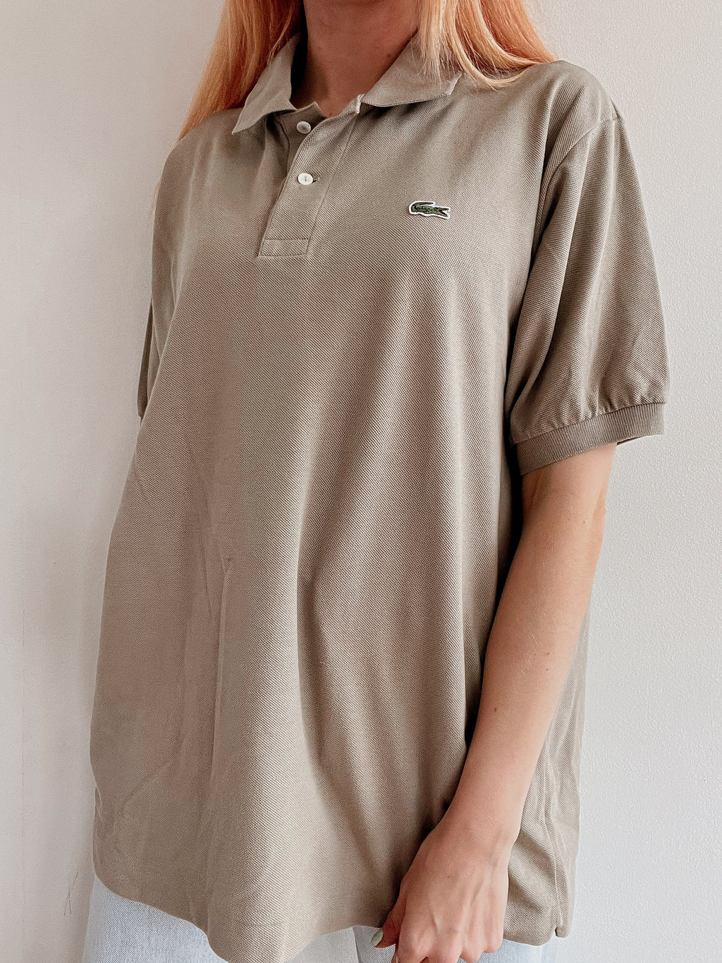 Lacoste L white striped mauve polo shirt
