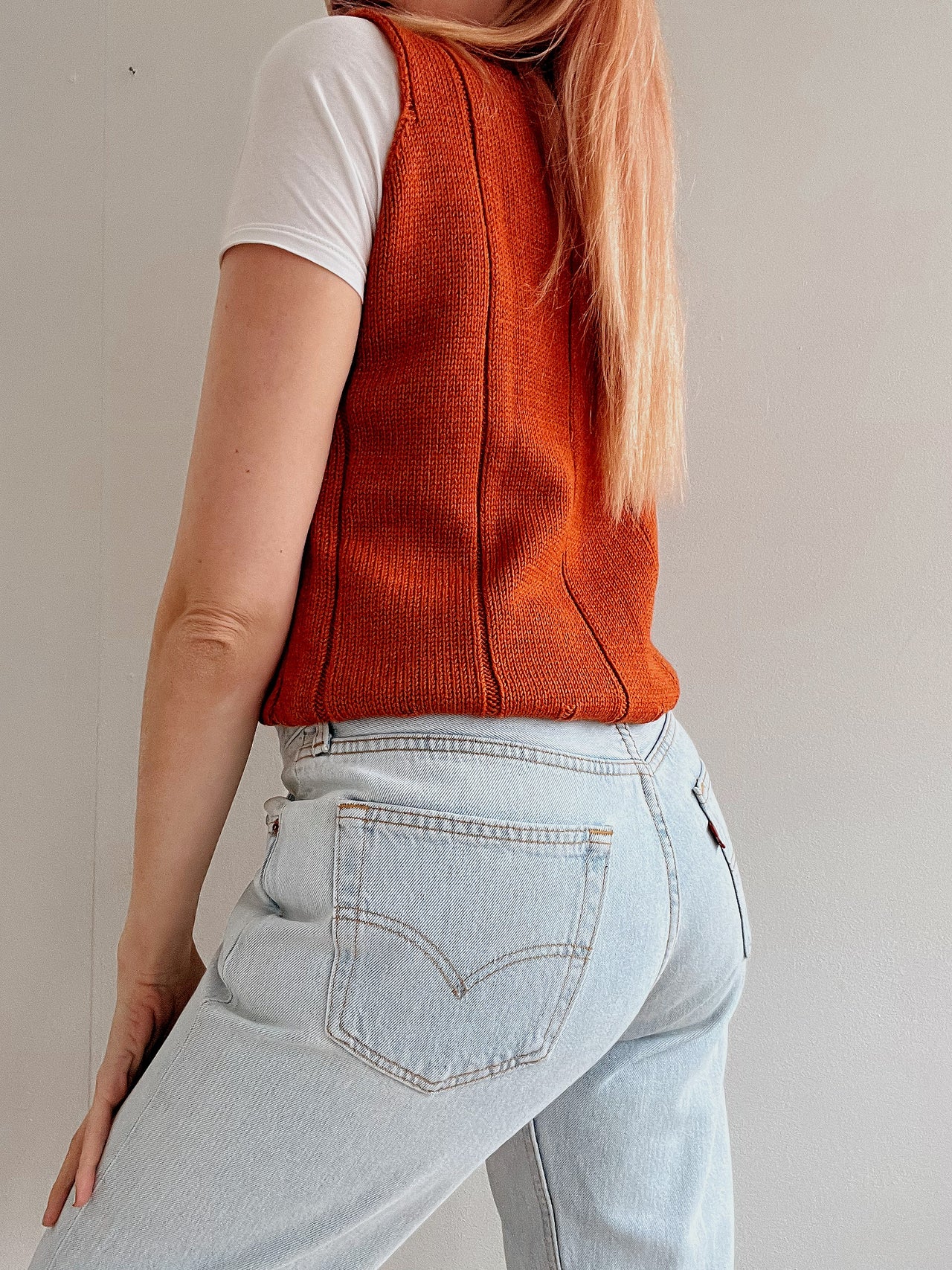 Gilet vintage sans manche en maille orange M