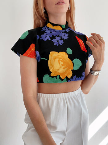 Top noir à fleurs S/M