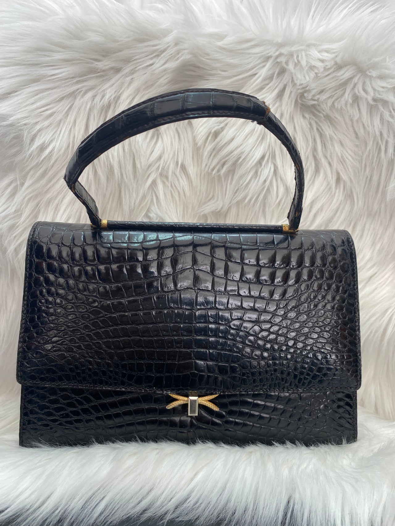 Sac à main vintage croco noir