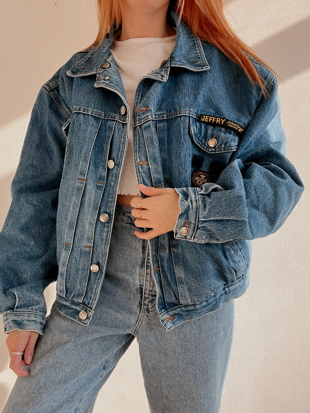 Veste en jeans vintage bleue intérieur mouton L