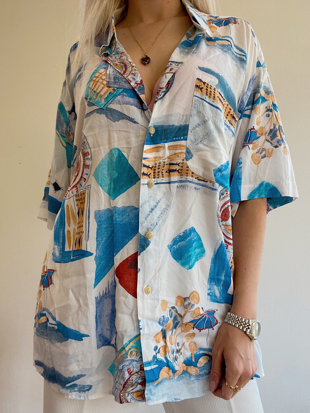 Chemise Vintage 80/90s blanche et bleue