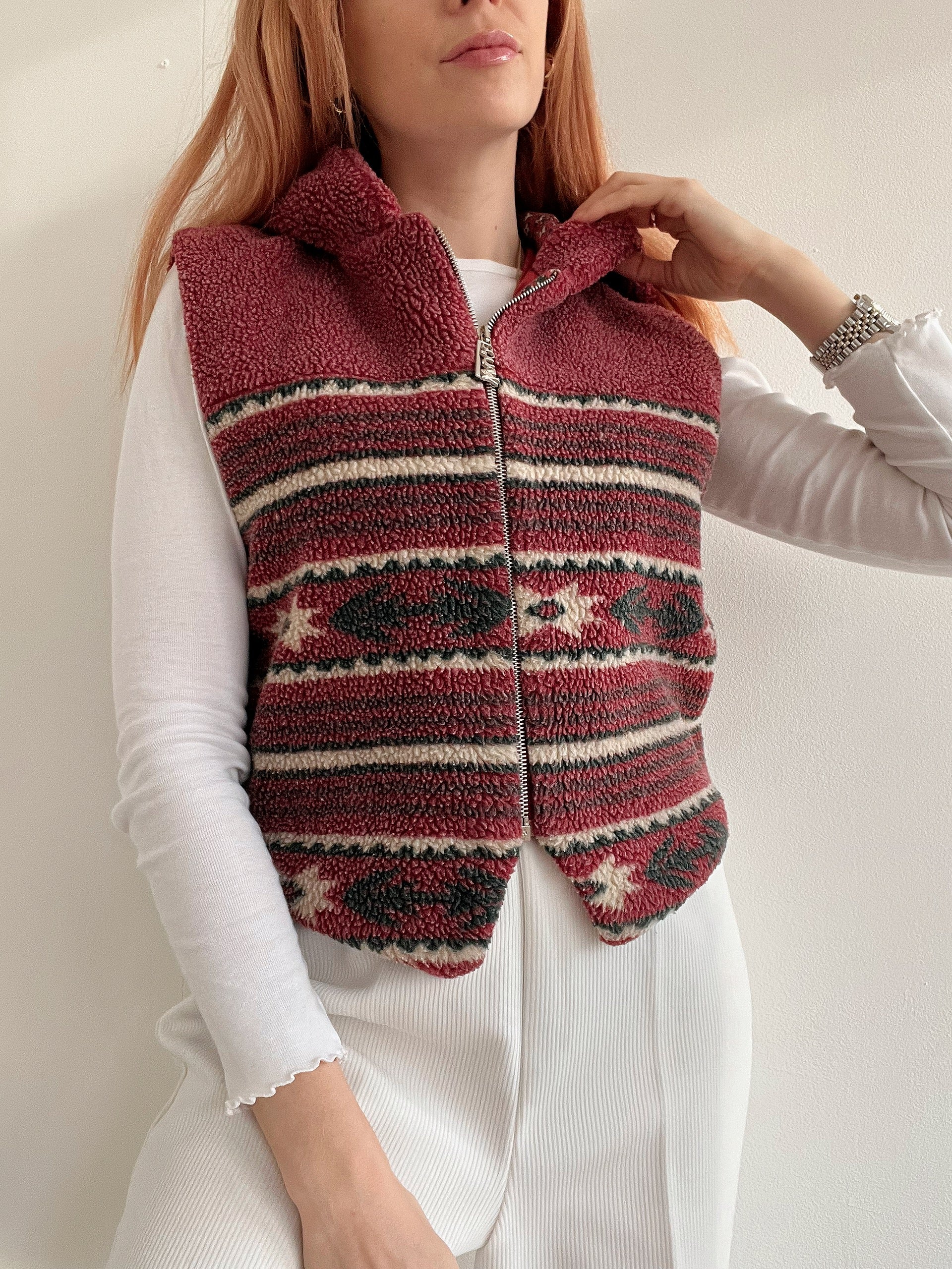 Gilet polaire vintage rose/rouge M