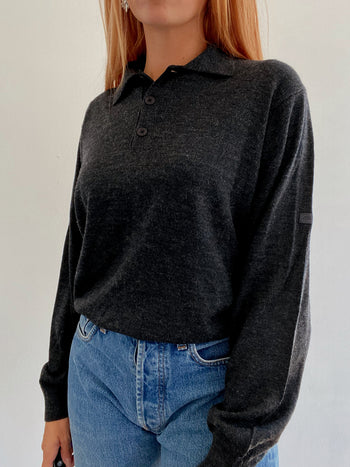 Pull vintage en laine gris foncé  M