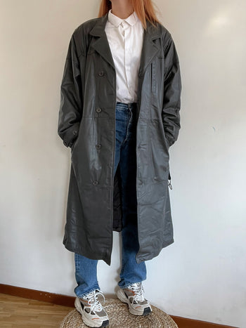 Trench coat gris vintage en cuir L