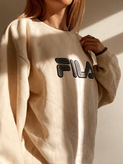 Pull blanc cassé/beige Fila avec logo en velours