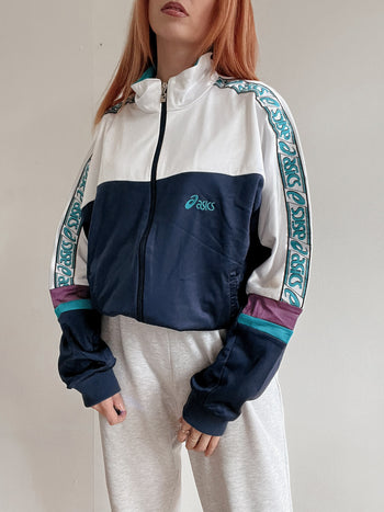 Veste de jogging vintage blanche et bleue ASICS  M