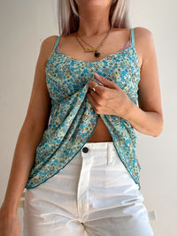 Top Vintage 80/90s turquoise à fleurs M