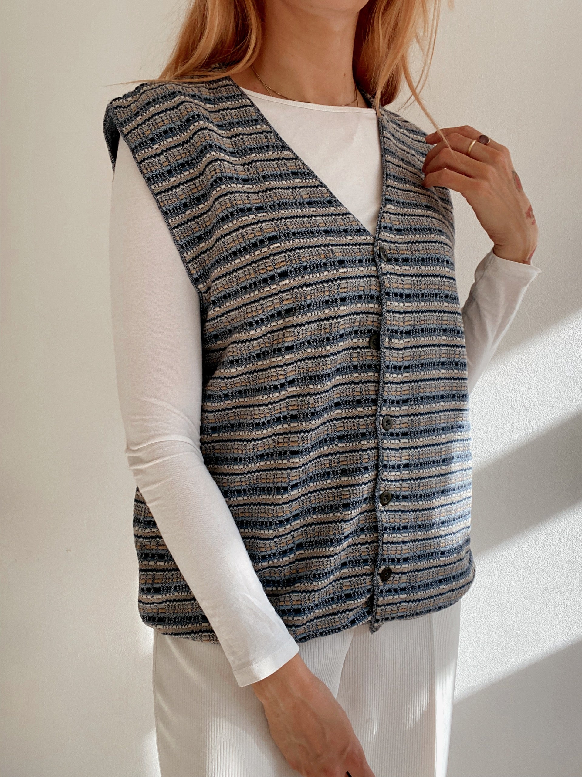 Gilet vintage sans manche gris bleu S