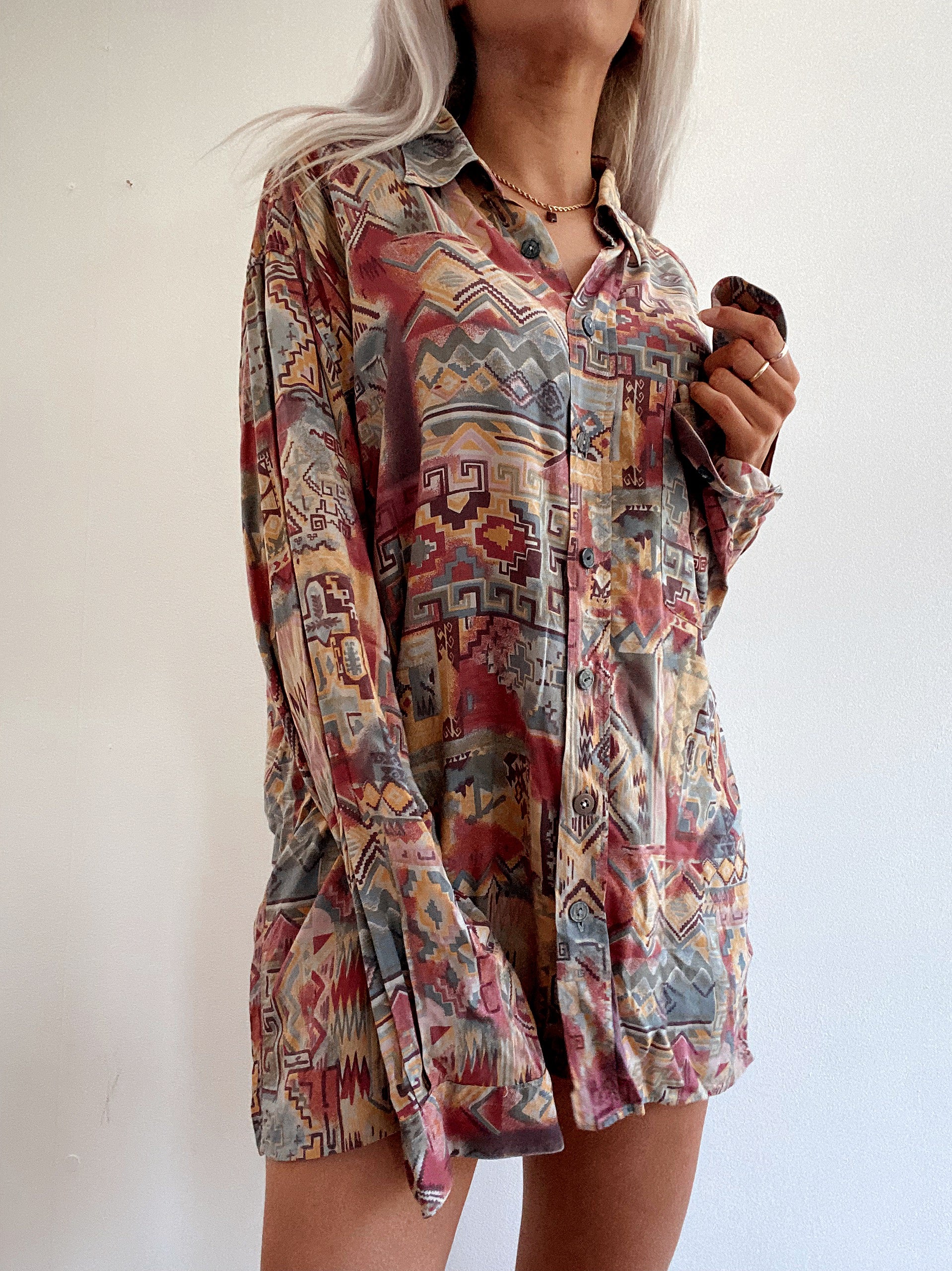 Chemise Vintage 80/90s marron et rouge à motifs