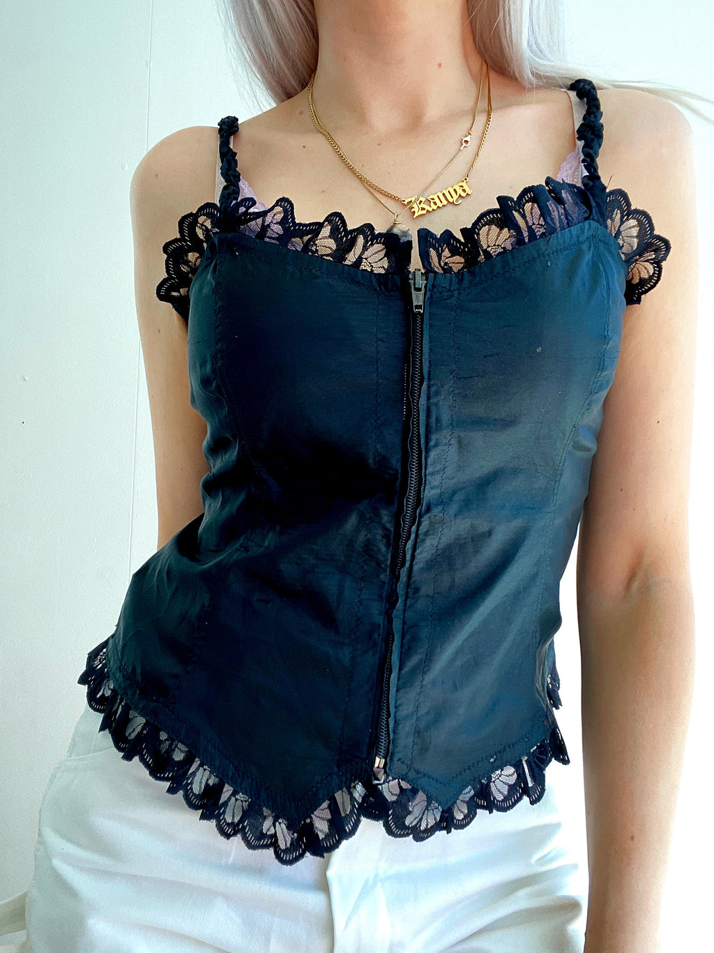 Top Vintage 80/90s noir avec dentelle  M