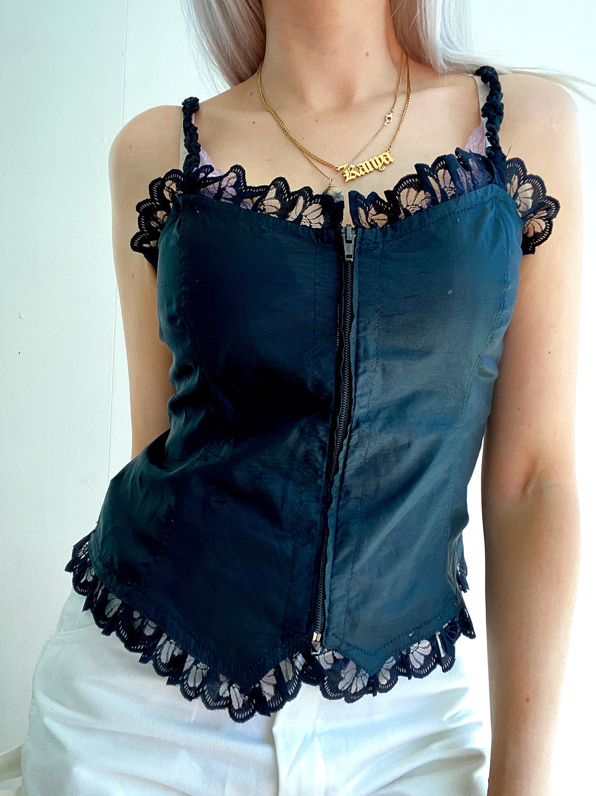 Top Vintage 80/90s noir avec dentelle  M