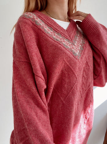 Pull vintage en laine rose L