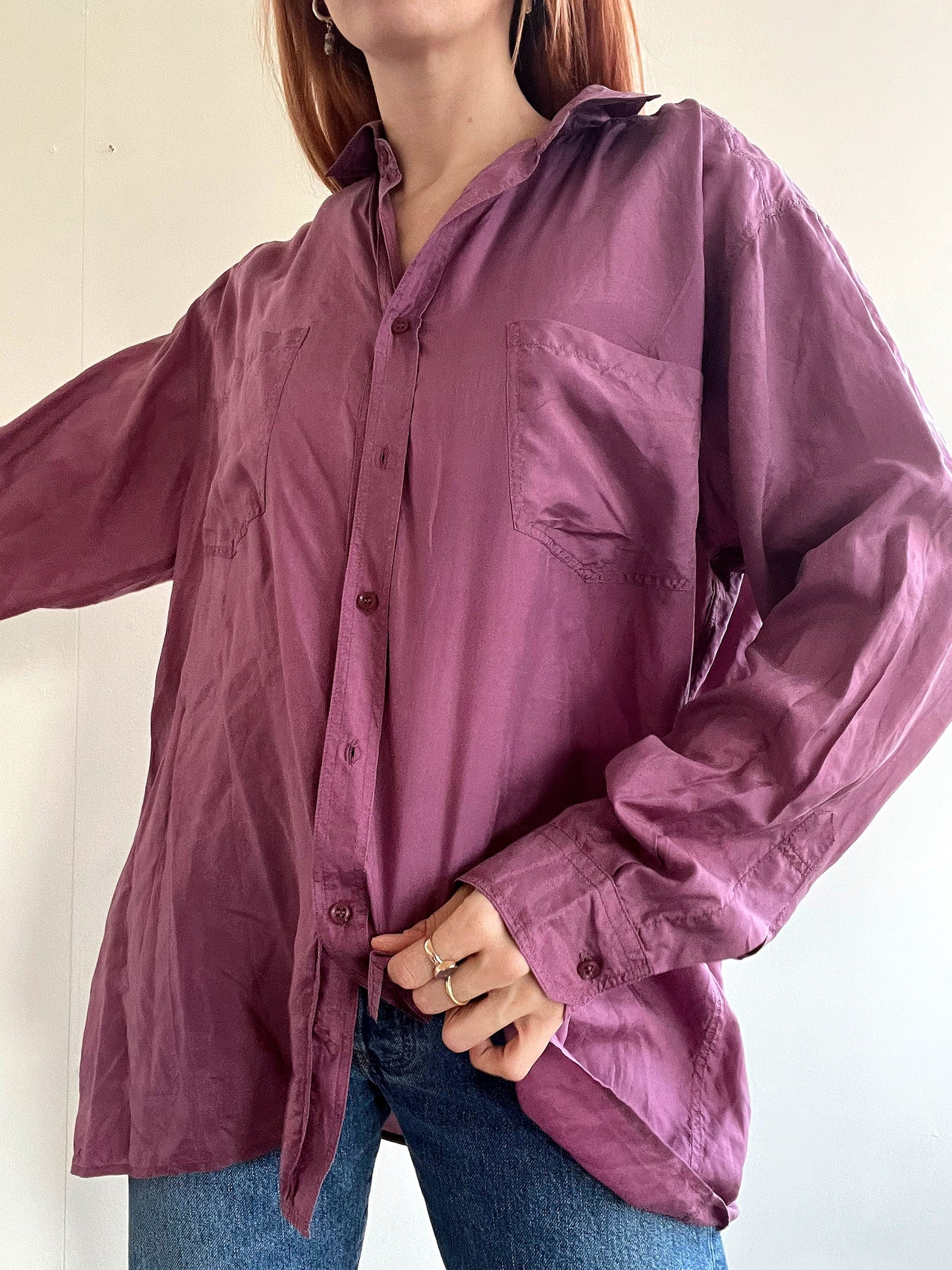 Chemise en soie violette XL