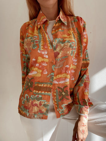 Chemise Vintage 80/90s orange à motifs S/M