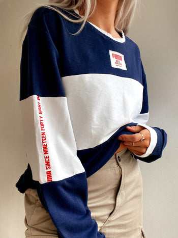 Pull vintage bleu et blanc Puma M