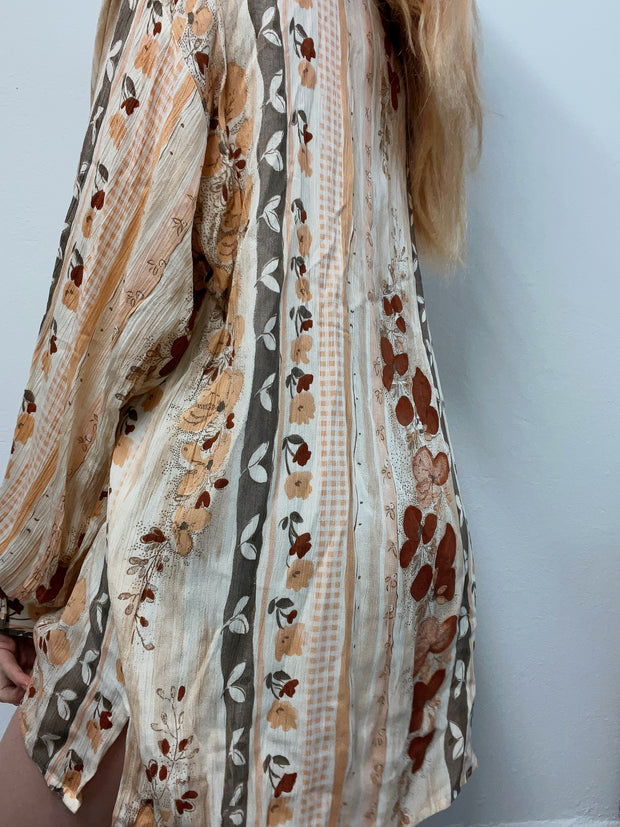Chemise vintage 80’s 90’s beige gris et orange