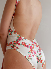 Vintage white and pink floral one-piece swimsuit M