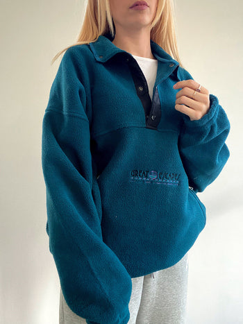 Pull polaire vintage bleu canard XL