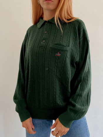 Pull vintage en laine vert foncé M/L