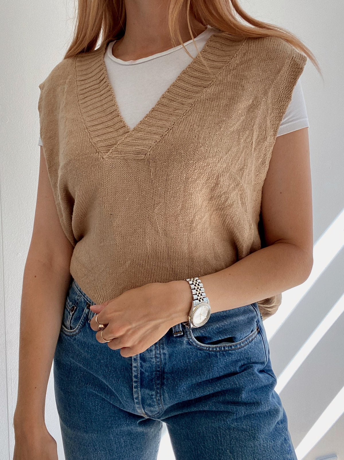 Gilet vintage sans manche en laine beige