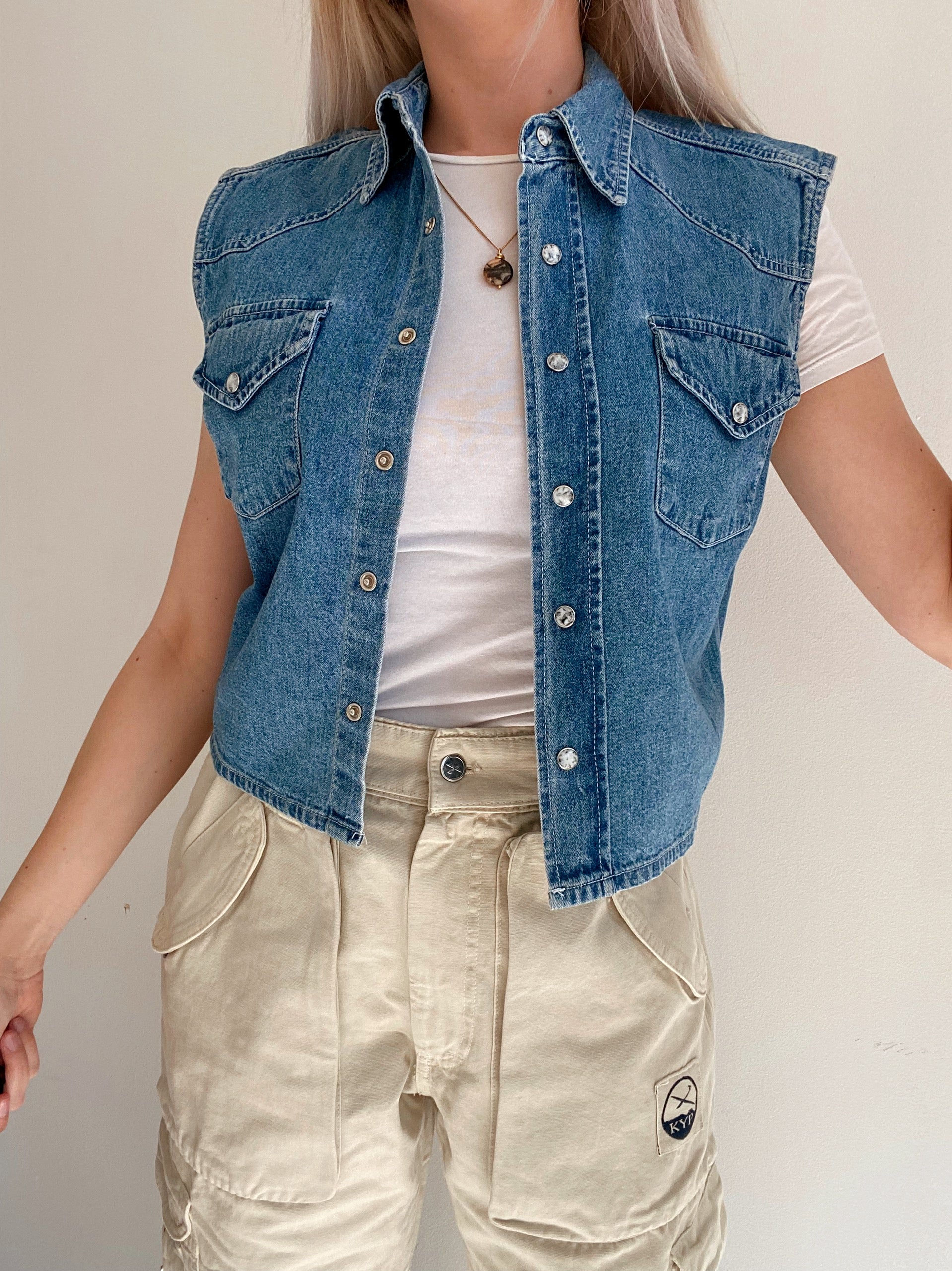 Gilet court en jeans vintage bleu M