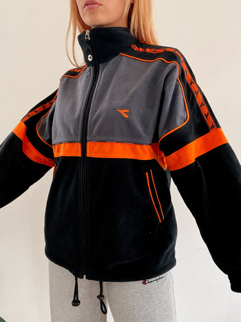 Jacket vintage noire et orange velours Diadora