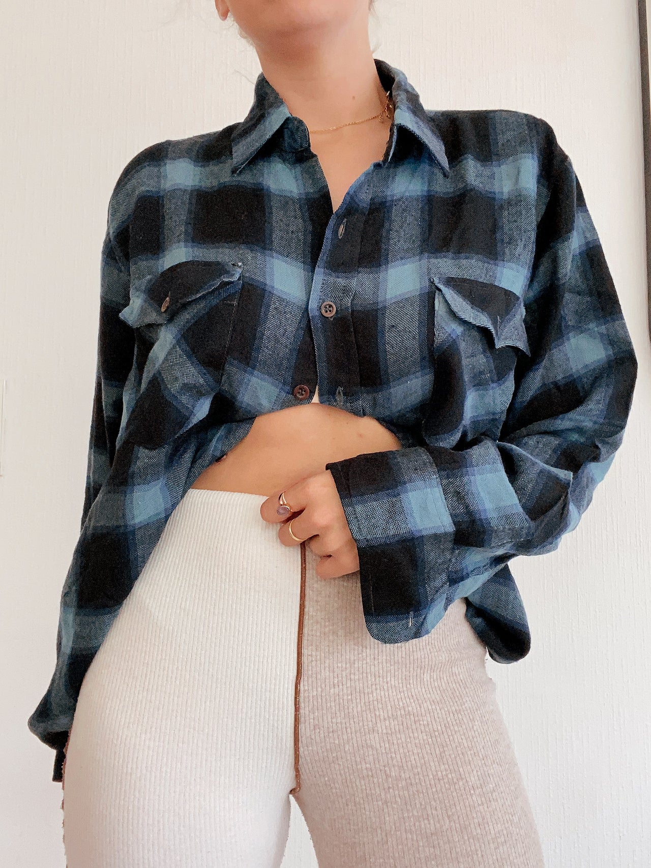 Vintage black/blue check shirt M/L