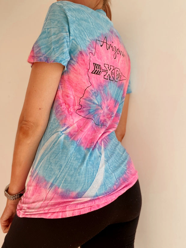 T-shirt tie and dye USA Rose et turquoise S