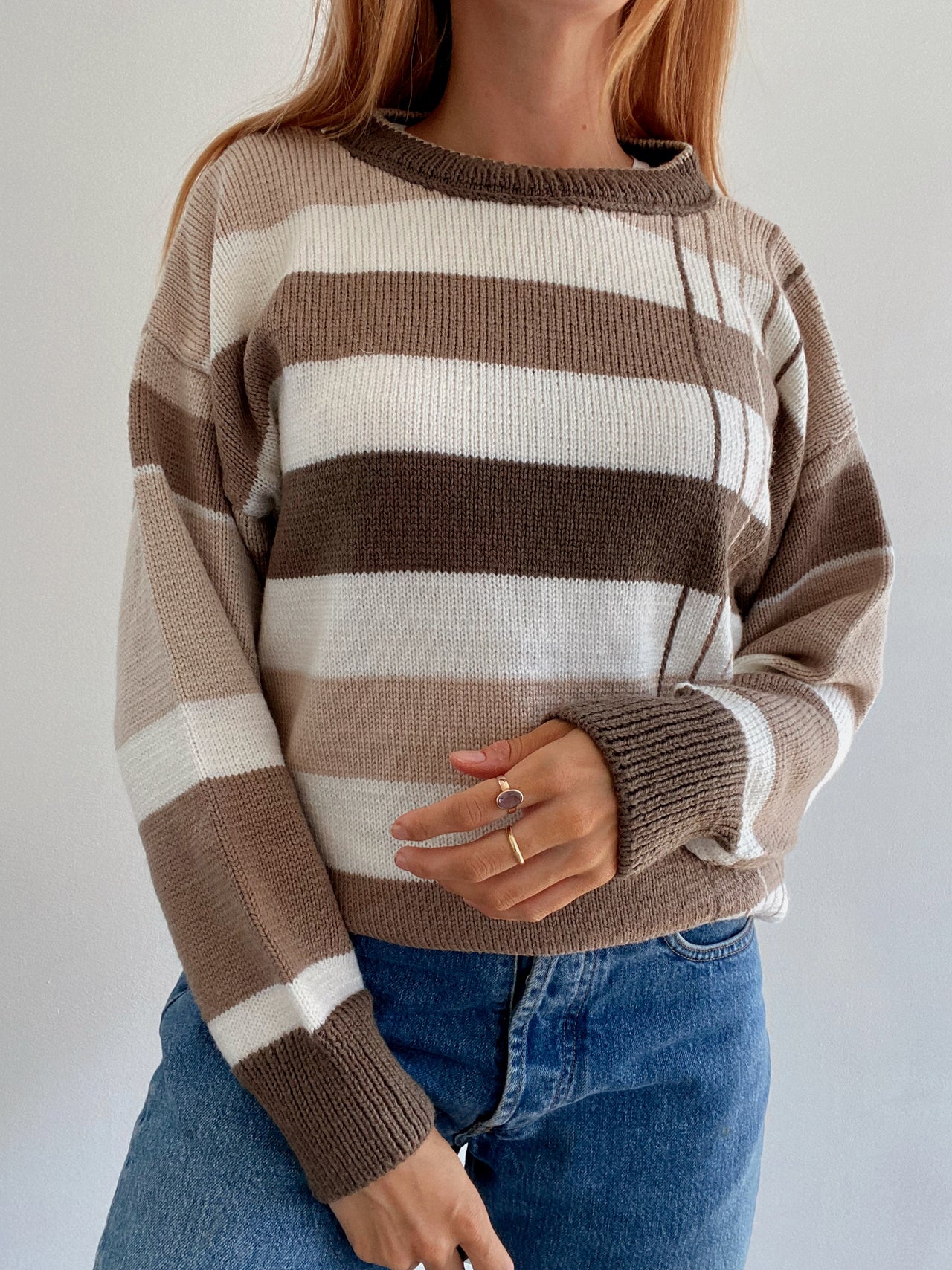 Pull vintage en laine brun, beige M/L