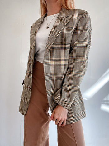 Veste Blazer oversized vintage carreaux beige