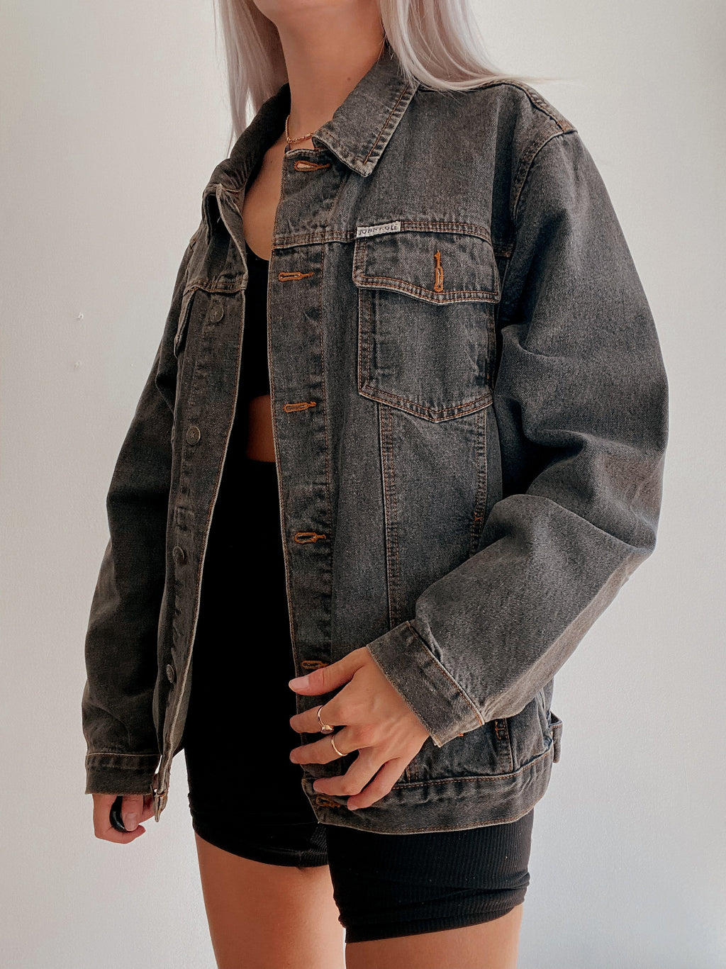 Veste en jeans vintage grise/brune délavée
